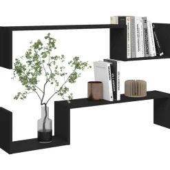 Wandplanken-vidaXL - Plank - Zwart - Bewerkt hout - 2 stuks