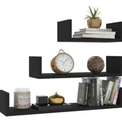 Wandplanken-vidaXL - Plank - Zwart - Bewerkt hout - 60 x 15 x 10 cm - 3 stuks