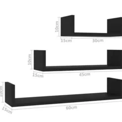 Wandplanken-vidaXL - Plank - Zwart - Bewerkt hout - 60 x 15 x 10 cm - 3 stuks