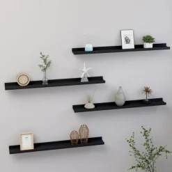 Wandplanken-vidaXL - Plank - Zwart - MDF - 80 x 9 x 3 cm - 4 stuks