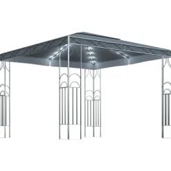 Terrasoverkappingen-vidaXL - Prieel Met Lichtslinger - Antraciet - Stof - 300 x 300 cm