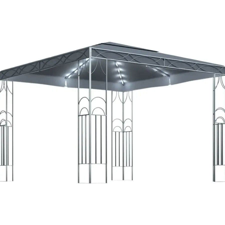 Terrasoverkappingen-vidaXL - Prieel Met Lichtslinger - Antraciet - Stof - 300 x 300 cm