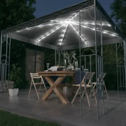 Terrasoverkappingen-vidaXL - Prieel Met Lichtslinger - Antraciet - Stof - 300 x 300 cm
