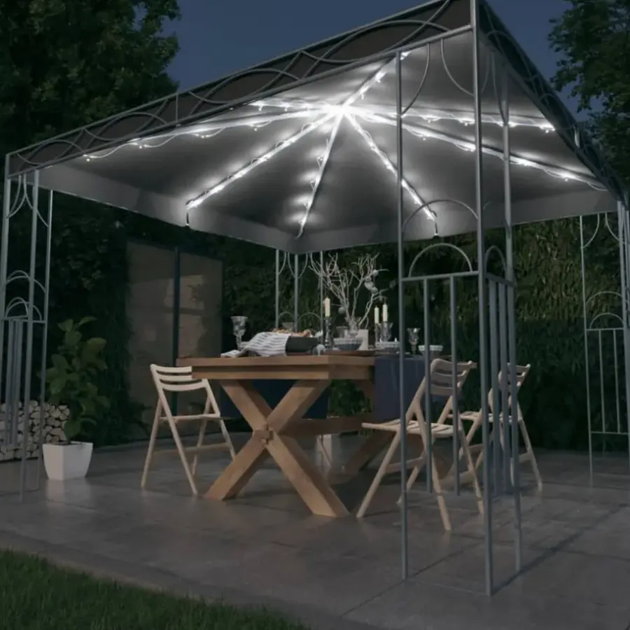 Terrasoverkappingen-vidaXL - Prieel Met Lichtslinger - Antraciet - Stof - 300 x 300 cm