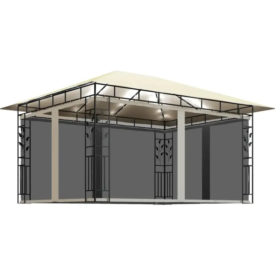 Terrasoverkappingen-vidaXL - Prieel Met Lichtslinger - Crème - Stof - 4 x 3 x 2.73 m