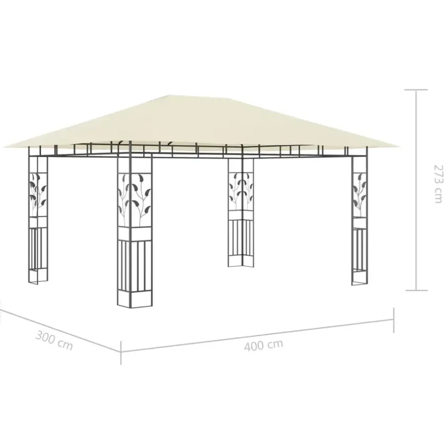 Terrasoverkappingen-vidaXL - Prieel Met Lichtslinger - Crème - Stof - 4 x 3 x 2.73 m