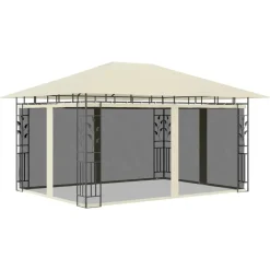 Terrasoverkappingen-vidaXL - Prieel Met Lichtslinger - Crème - Stof - 4 x 3 x 2.73 m