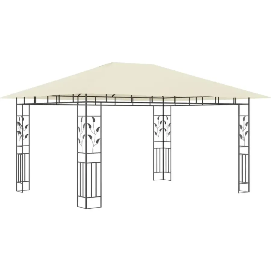 Terrasoverkappingen-vidaXL - Prieel Met Lichtslinger - Crème - Stof - 4 x 3 x 2.73 m