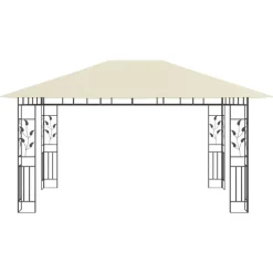Terrasoverkappingen-vidaXL - Prieel Met Lichtslinger - Crème - Stof - 4 x 3 x 2.73 m