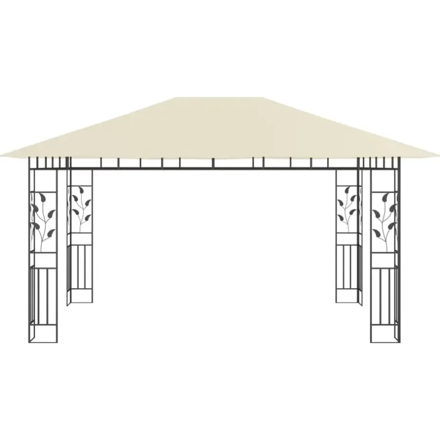 Terrasoverkappingen-vidaXL - Prieel Met Lichtslinger - Crème - Stof - 4 x 3 x 2.73 m