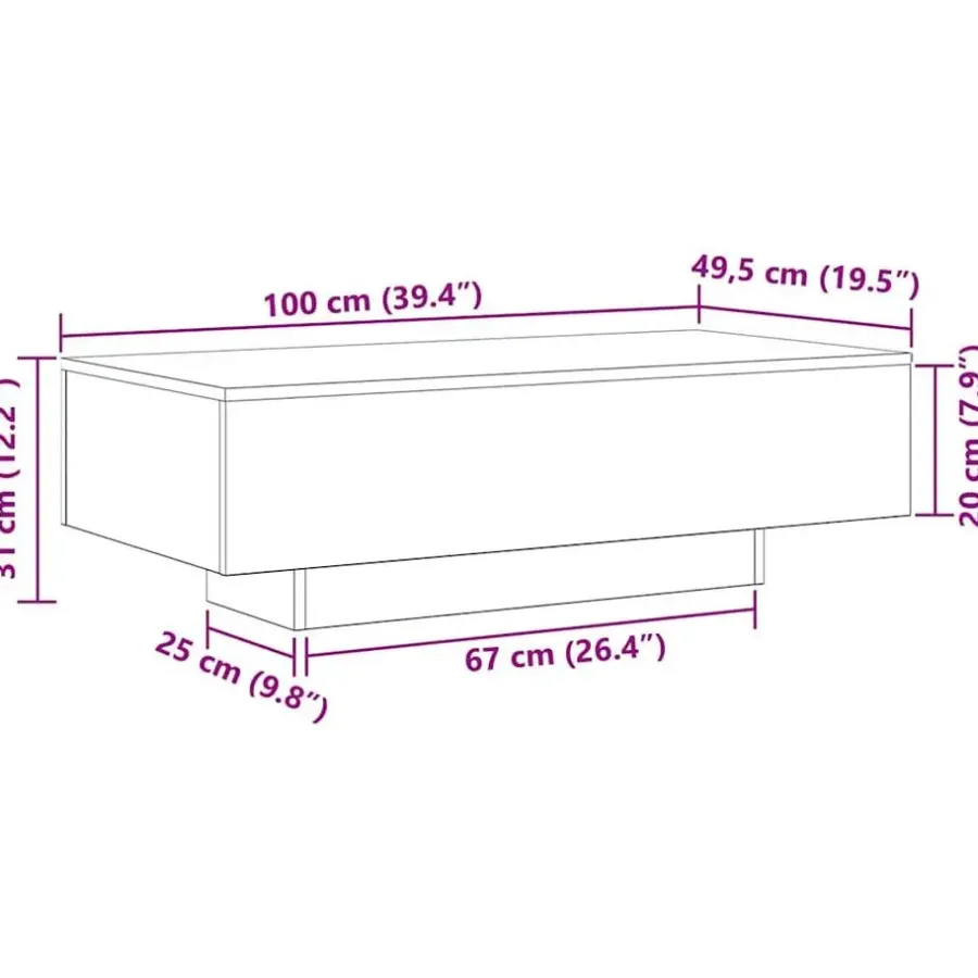vidaXL - Rechthoekige Salontafel - Zwart eiken - Bewerkt hout - 100x49.5x31 cm