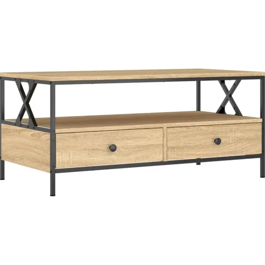 Salontafels-vidaXL - Rechthoekige Salontafel met 2 lades - Sonoma eiken - Hout - 100x51 cm