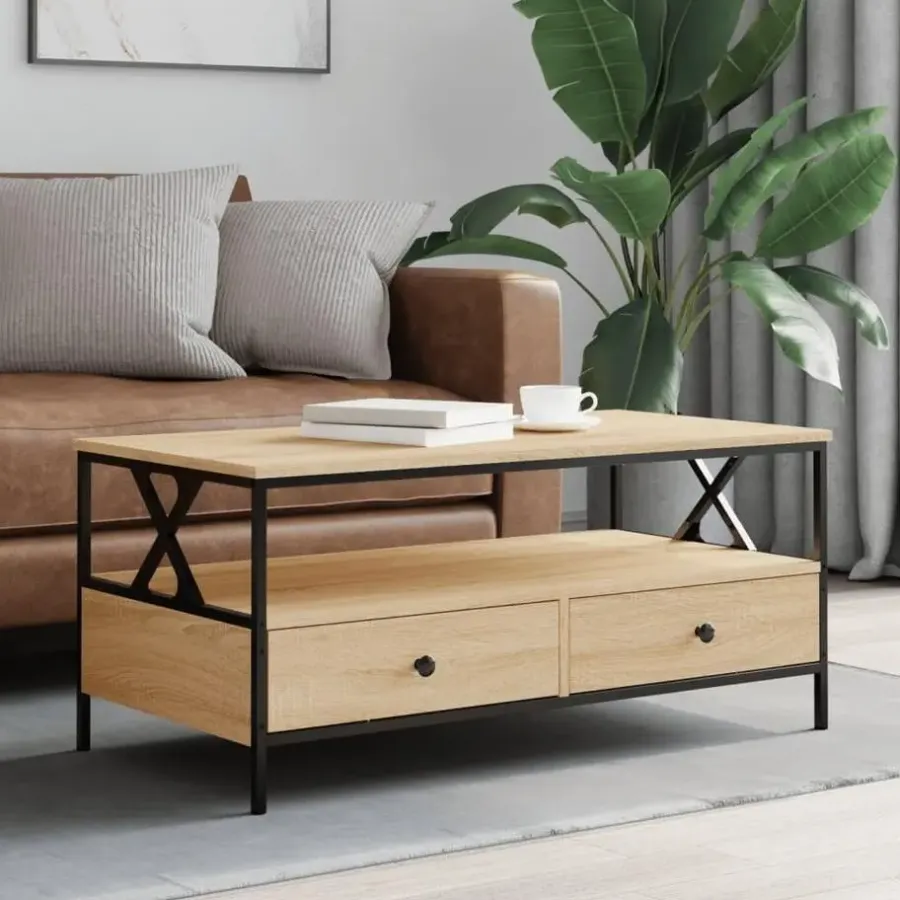 Salontafels-vidaXL - Rechthoekige Salontafel met 2 lades - Sonoma eiken - Hout - 100x51 cm