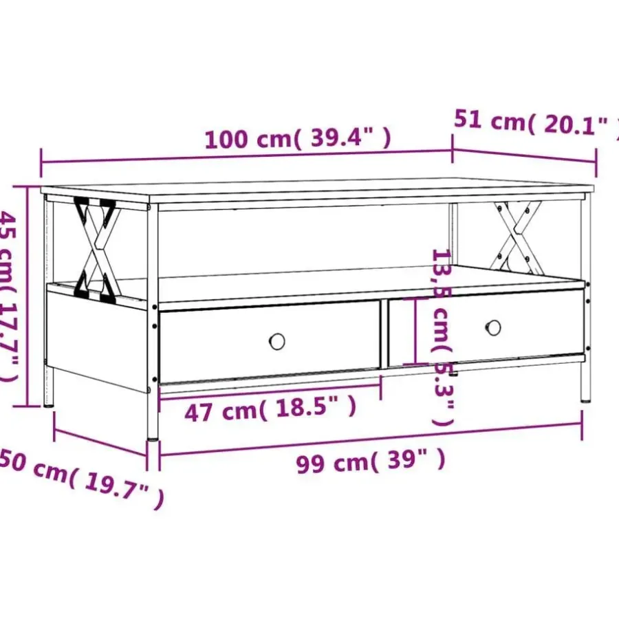 Salontafels-vidaXL - Rechthoekige Salontafel met 2 lades - Sonoma eiken - Hout - 100x51 cm