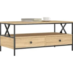 Salontafels-vidaXL - Rechthoekige Salontafel met 2 lades - Sonoma eiken - Hout - 100x51 cm