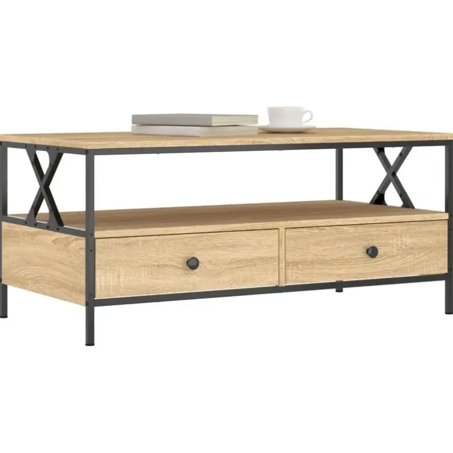 Salontafels-vidaXL - Rechthoekige Salontafel met 2 lades - Sonoma eiken - Hout - 100x51 cm