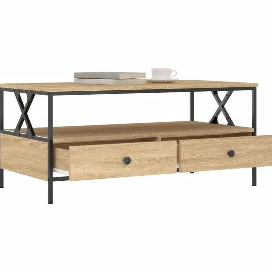 Salontafels-vidaXL - Rechthoekige Salontafel met 2 lades - Sonoma eiken - Hout - 100x51 cm