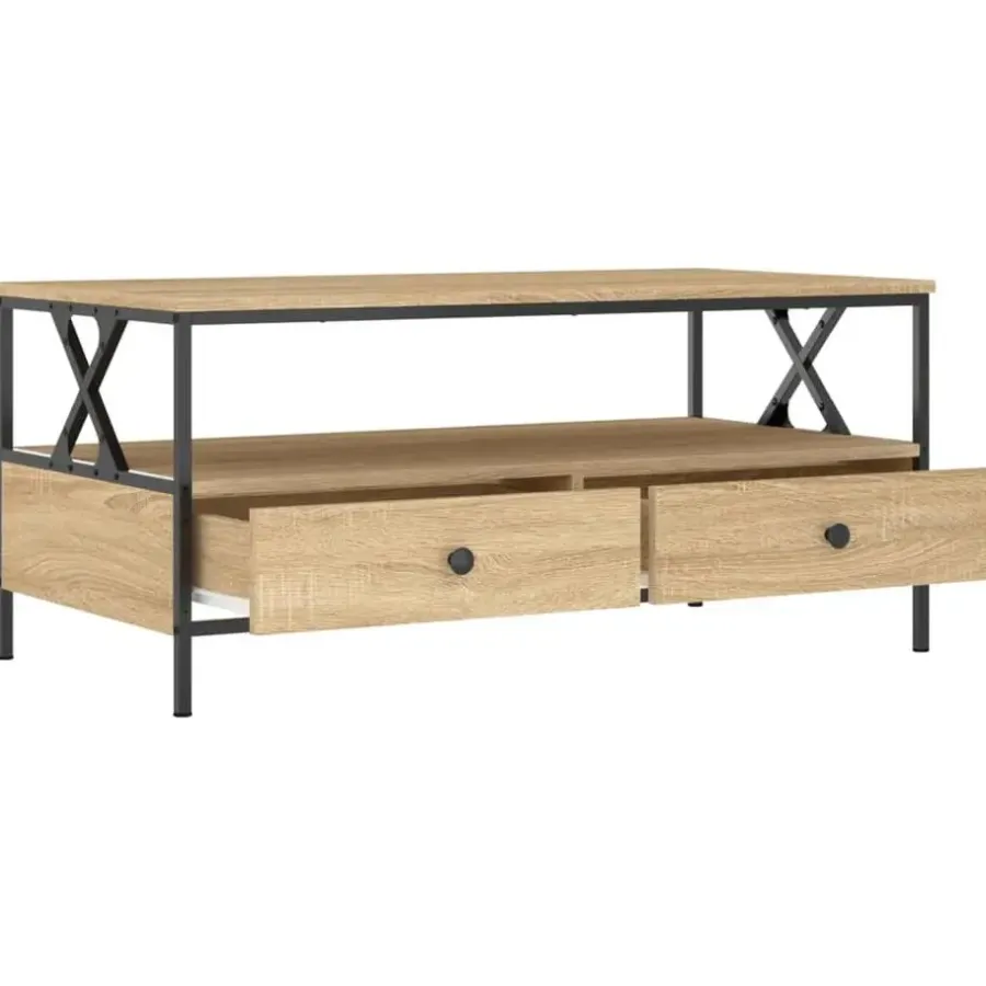 Salontafels-vidaXL - Rechthoekige Salontafel met 2 lades - Sonoma eiken - Hout - 100x51 cm