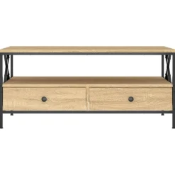 Salontafels-vidaXL - Rechthoekige Salontafel met 2 lades - Sonoma eiken - Hout - 100x51 cm