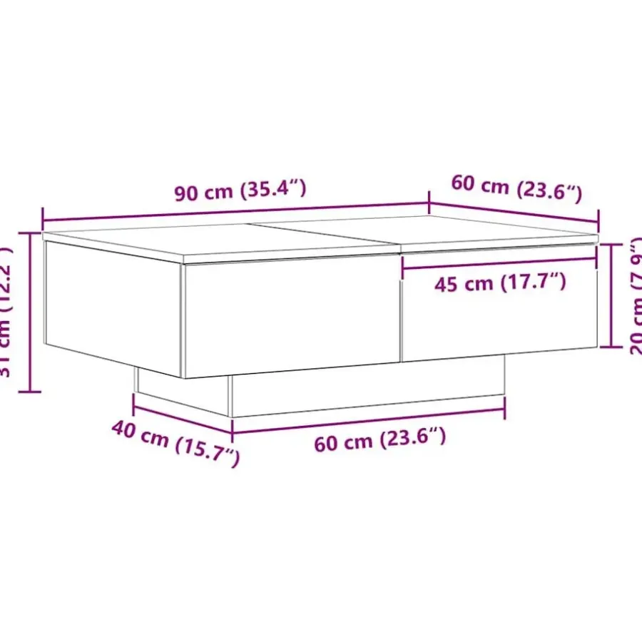 Salontafels-vidaXL - Rechthoekige Salontafel met 4 lades - Zwart eiken - Hout - 90x60 cm