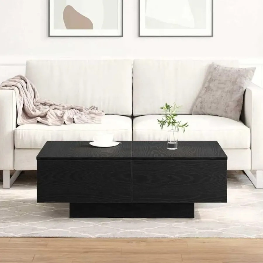 Salontafels-vidaXL - Rechthoekige Salontafel met 4 lades - Zwart eiken - Hout - 90x60 cm