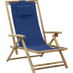 Kamperen En Outdoor-vidaXL - Relaxstoel - Blauw - Bamboe en stof - Verstelbaar