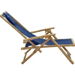 Kamperen En Outdoor-vidaXL - Relaxstoel - Blauw - Bamboe en stof - Verstelbaar