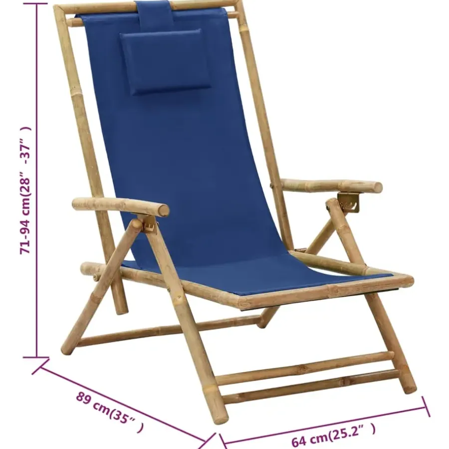 Kamperen En Outdoor-vidaXL - Relaxstoel - Blauw - Bamboe en stof - Verstelbaar