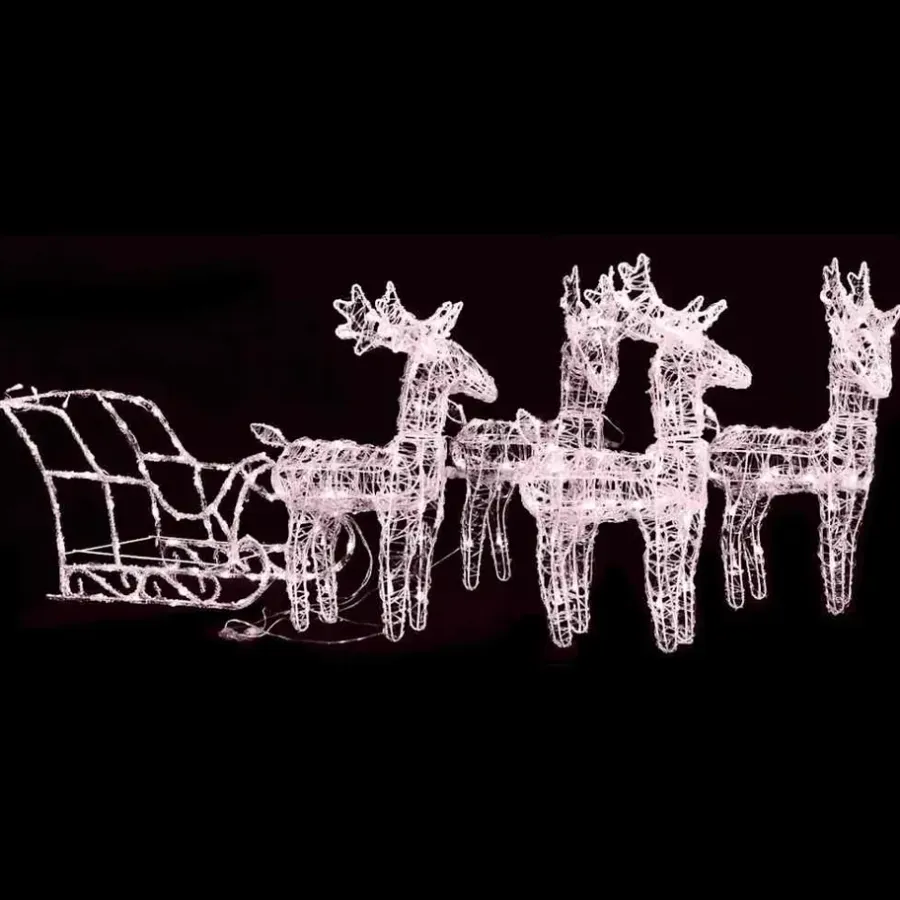 Kerstverlichting-vidaXL - Rendieren En Slee Kerstversiering - Warmwit - 43 x 11 x 55 cm (4 stuks)