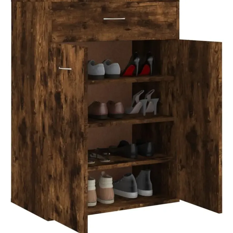Schoenenkasten-vidaXL - Schoenenkast - Bruin - Bewerkt hout