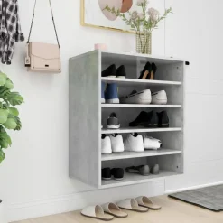 Kledingopbergers-vidaXL - Schoenenkast - Grijs - Bewerkt hout - 60 x 35 x 70 cm