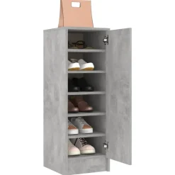 Schoenenkasten-vidaXL - Schoenenkast - Grijs - Bewerkt hout - 31.5 x 35 x 92 cm