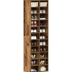 Schoenenkasten-vidaXL - Schoenenkast - Oud hout - Bewerkt hout - 22 paar - 54x34x183 cm