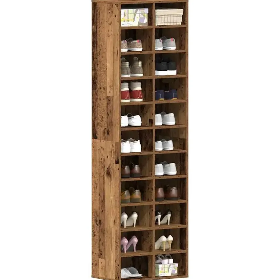 Schoenenkasten-vidaXL - Schoenenkast - Oud hout - Bewerkt hout - 22 paar - 54x34x183 cm