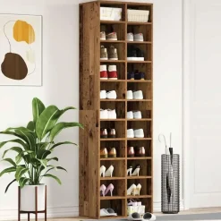 Schoenenkasten-vidaXL - Schoenenkast - Oud hout - Bewerkt hout - 22 paar - 54x34x183 cm