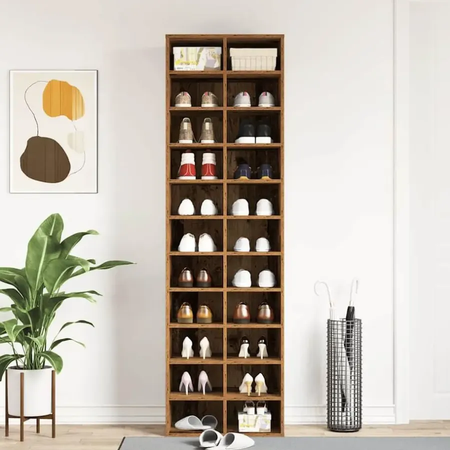 Schoenenkasten-vidaXL - Schoenenkast - Oud hout - Bewerkt hout - 22 paar - 54x34x183 cm