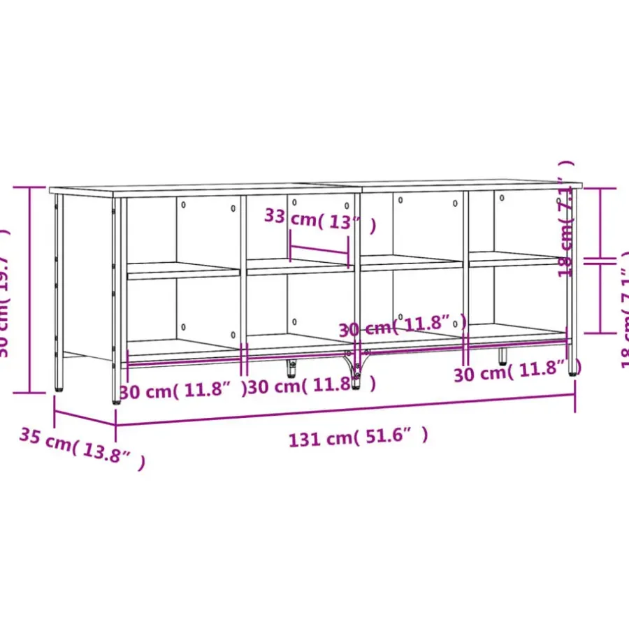 Schoenenkasten-vidaXL - Schoenenkast 8 paar met 8 vakken - Grijs sonoma eiken - 131x35x50 cm