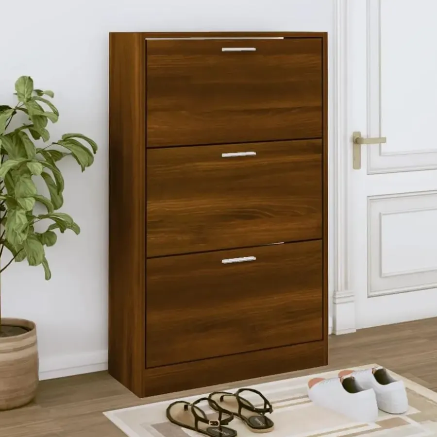 Schoenenkasten-vidaXL - Schoenenkast 6 paar met 3 kleppen - Bruin eiken - Hout - 63x24x103 cm