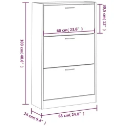 Schoenenkasten-vidaXL - Schoenenkast 6 paar met 3 kleppen - Bruin eiken - Hout - 63x24x103 cm