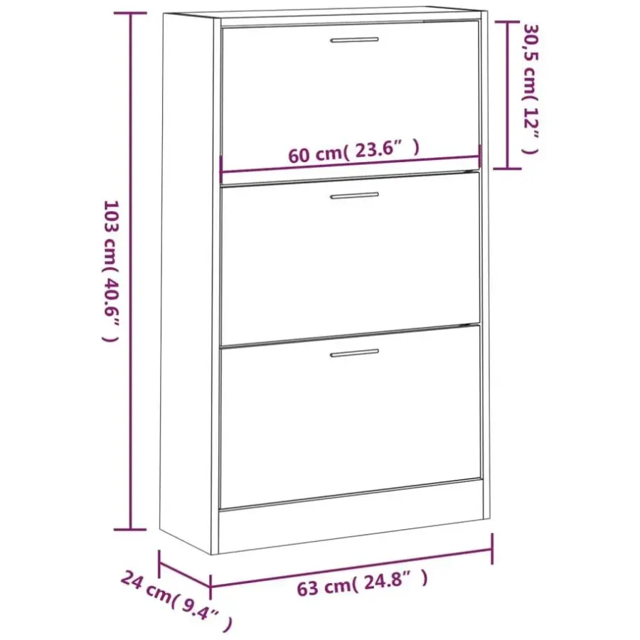 Schoenenkasten-vidaXL - Schoenenkast 6 paar met 3 kleppen - Bruin eiken - Hout - 63x24x103 cm