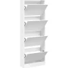 Schoenenkasten-vidaXL - Schoenenkast 8 paar met 4 kleppen - Wit - Bewerkt hout - 60x21x163.5 cm