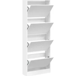 Schoenenkasten-vidaXL - Schoenenkast 8 paar met 4 kleppen - Wit - Bewerkt hout - 60x21x163.5 cm