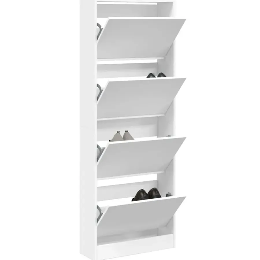 Schoenenkasten-vidaXL - Schoenenkast 8 paar met 4 kleppen - Wit - Bewerkt hout - 60x21x163.5 cm