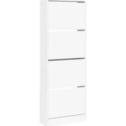 Schoenenkasten-vidaXL - Schoenenkast 8 paar met 4 kleppen - Wit - Bewerkt hout - 60x21x163.5 cm