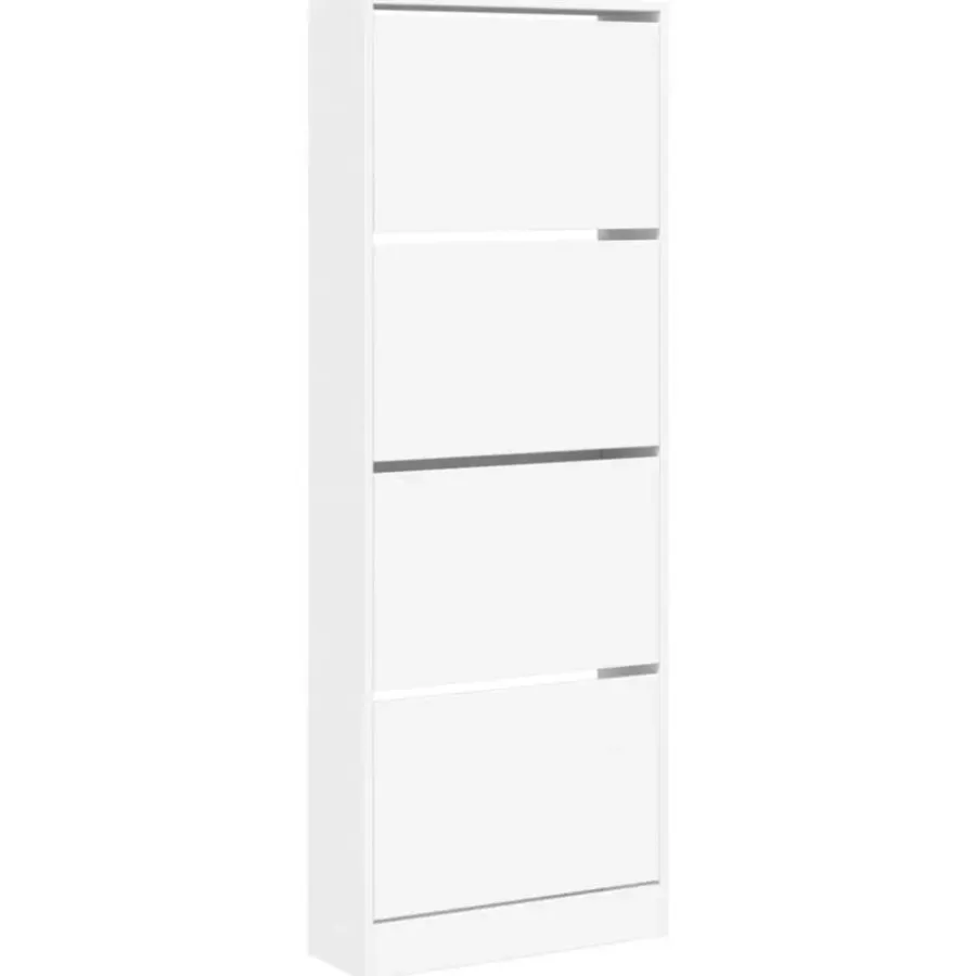 Schoenenkasten-vidaXL - Schoenenkast 8 paar met 4 kleppen - Wit - Bewerkt hout - 60x21x163.5 cm