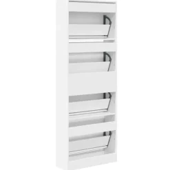 Schoenenkasten-vidaXL - Schoenenkast 8 paar met 4 kleppen - Wit - Bewerkt hout - 60x21x163.5 cm