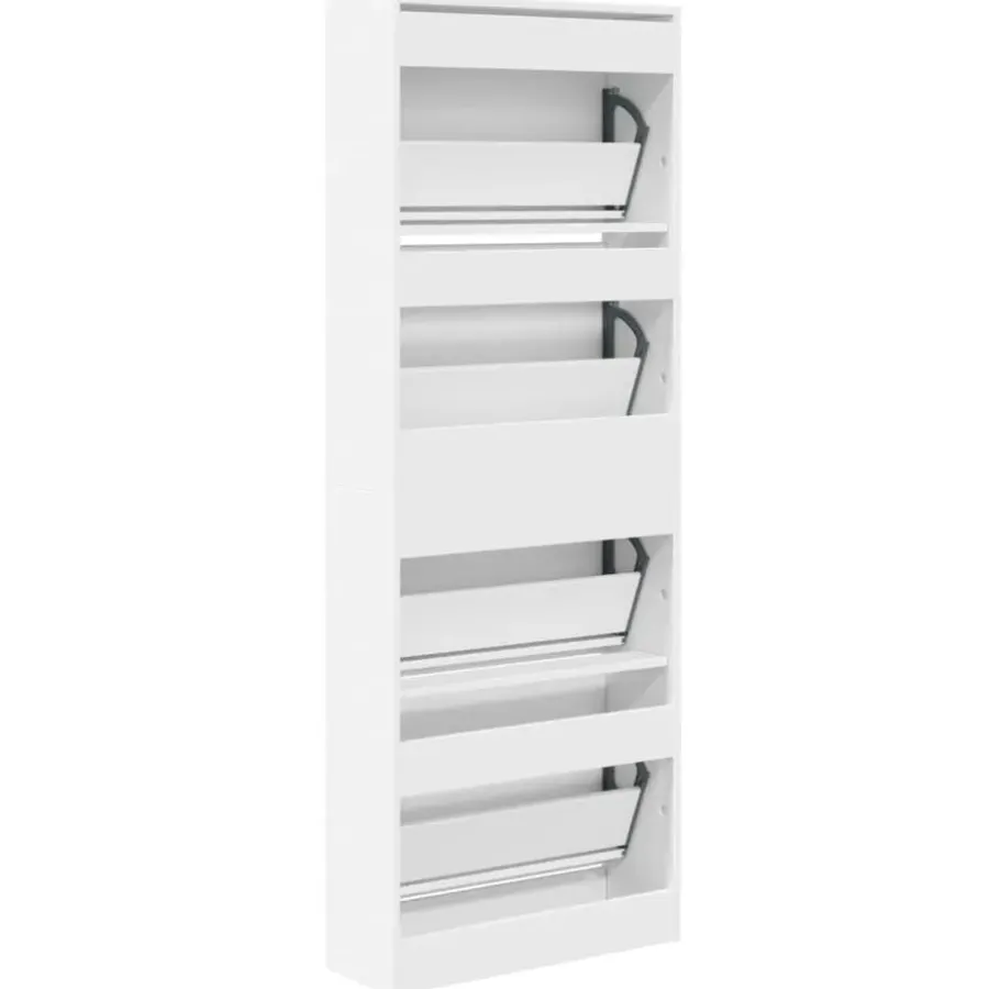 Schoenenkasten-vidaXL - Schoenenkast 8 paar met 4 kleppen - Wit - Bewerkt hout - 60x21x163.5 cm
