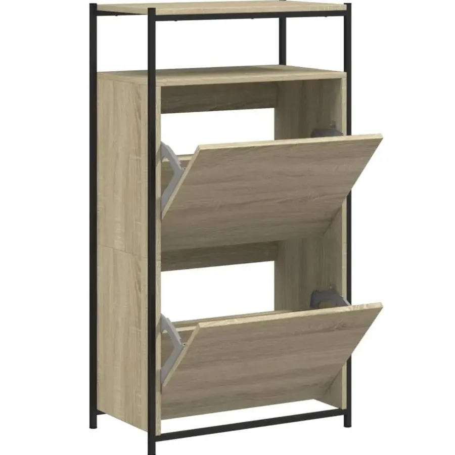 vidaXL - Schoenenkast 6 paar met 2 kleppen - Sonoma eiken - Hout - 60x34x112 cm