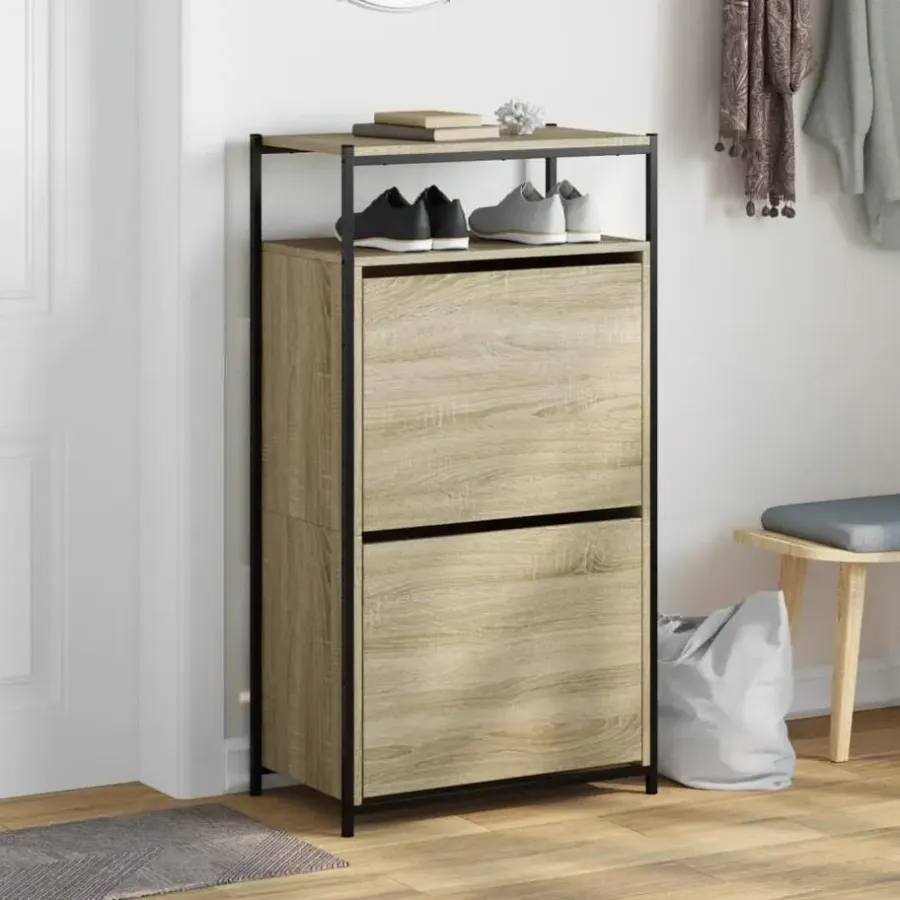 vidaXL - Schoenenkast 6 paar met 2 kleppen - Sonoma eiken - Hout - 60x34x112 cm