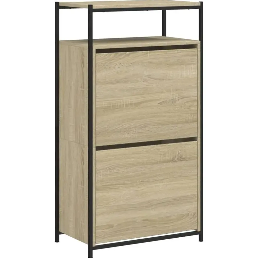 vidaXL - Schoenenkast 6 paar met 2 kleppen - Sonoma eiken - Hout - 60x34x112 cm